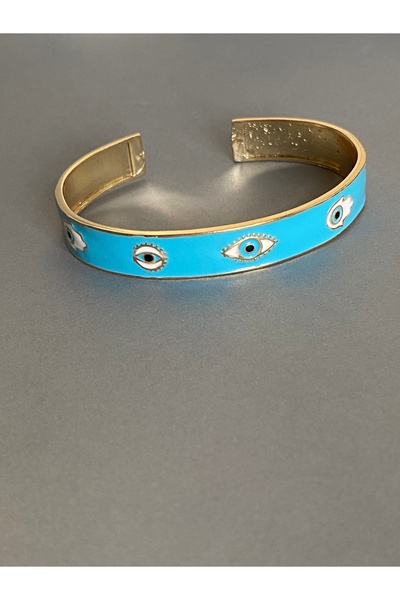 ATELİERGONCA ALTIN KAPLAMA BEBEK MAVİSİ NAZAR BONCUĞU KELEPÇE/TEK ADET