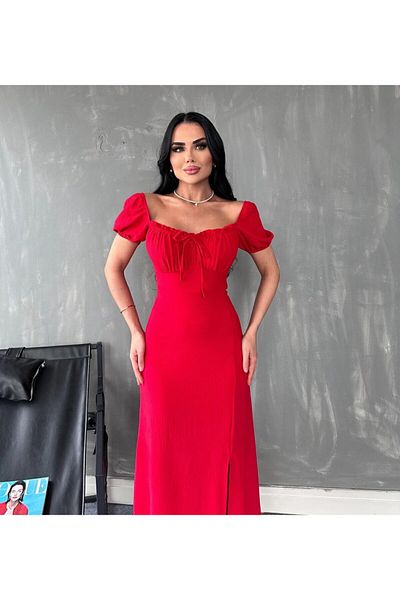 MY DEPO Rochie maxi cu fante din material Aerobin, drapat pe piept pentru femei