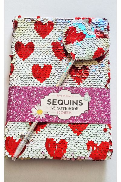 Modellino Sequins Daily Memory Book with Colorful Sequin and Heart Pen 80y Striped - Color Selection 1 Piece