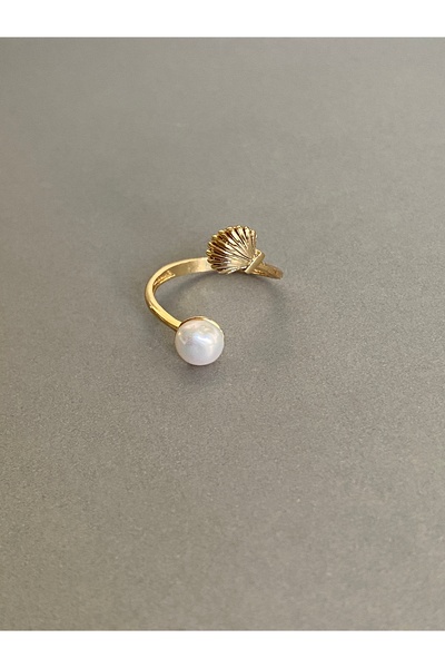 ATELİERGONCA ALTIN KAPLAMA İNCİLİ İSTİRİDYE AYARLANABİLİR YÜZÜK