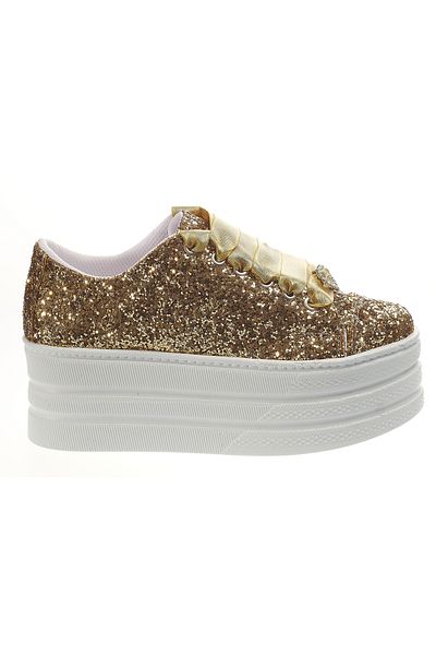 Ayakkabı Tutkusu Stilo ® Women's Gold Glitter Platform Flat Sole Sports Shoes Gold Color Shoes