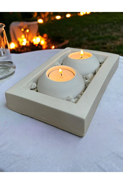 aymumi home El Yapımı 2'li Beton Mumluk Özel Hediyelik Set