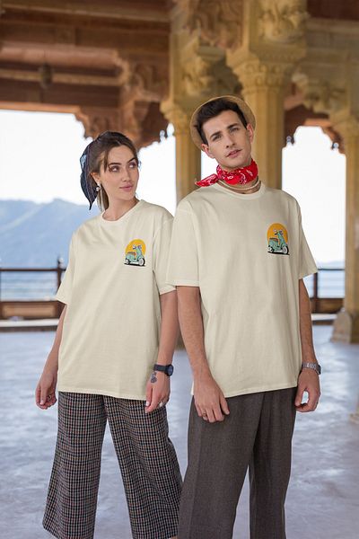 Boi Mini Vespa Chest Printed Unisex Oversize Πολύχρωμο T-shirt - Ασπρόμαυρο μπλουζάκι με στάμπα με φαρδιά εφαρμογή