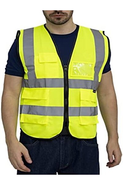 Emirhan Yüksek Görünürlükte Reflektörlü İkaz Yeleği Mühendis Tipi Cepli Fosforlu Fermuarlı
