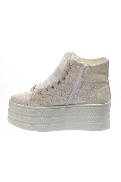 Ayakkabı Tutkusu Stilo ® Bridal Shoes with Internal Zipper and Off-White Glitter