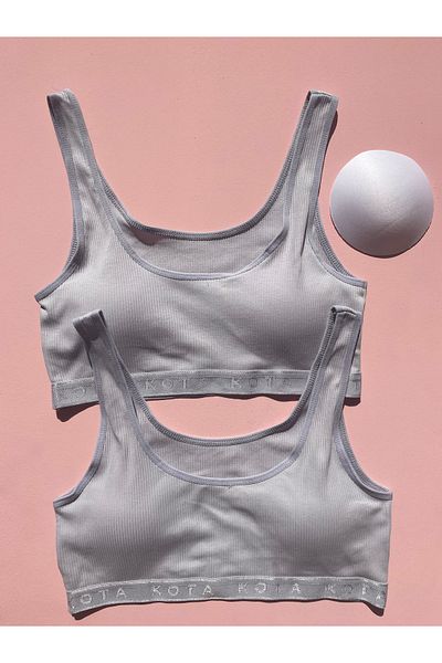 LEYNA BUTİK 2-Piece Gray Corded Cotton Half Tank with Pads (M=70-75,L=80-85,XL=90-95,2XL=100-105)