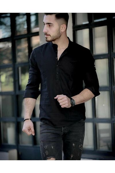 FineKids Μαύρο λινό πουκάμισο Judge Collar Slimfit