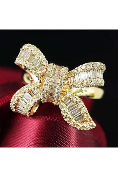 neslyaccessories Vip Seri 14K Altın Renk Fiyonk Tasarım Yüzük