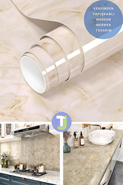 Technojet Kendinden yapışkanlı Mermer Desen Folyo Mutfak Banyo Tezgah Duvar Masa Kaplama 60cmX100cm