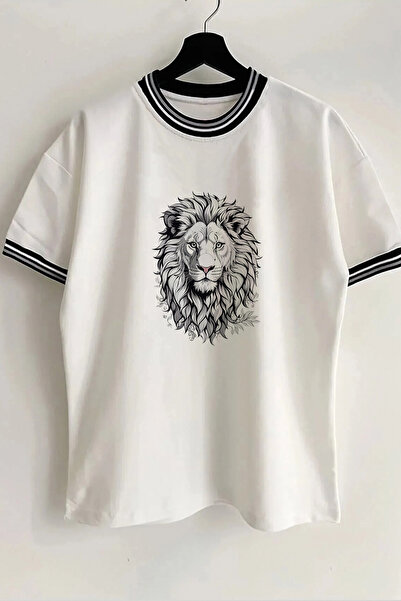 Vordevia Tricou unisex supradimensionat alb cu nervuri cu guler și mâneci de ...