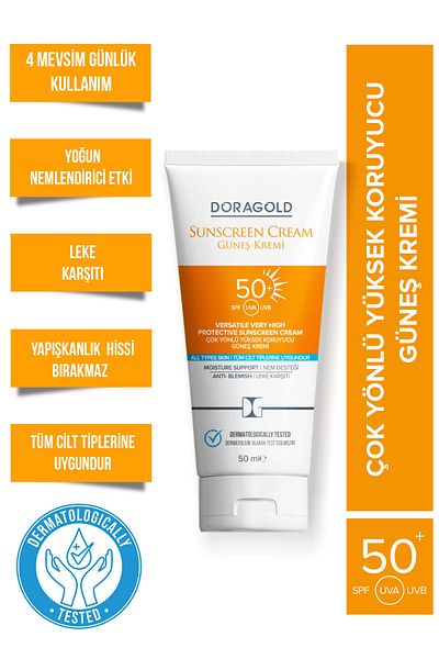 Doragold High Protection SPF 50+ Sun Cream - Tone Equalizer, Aloe Vera Panthenol Collagen Shea