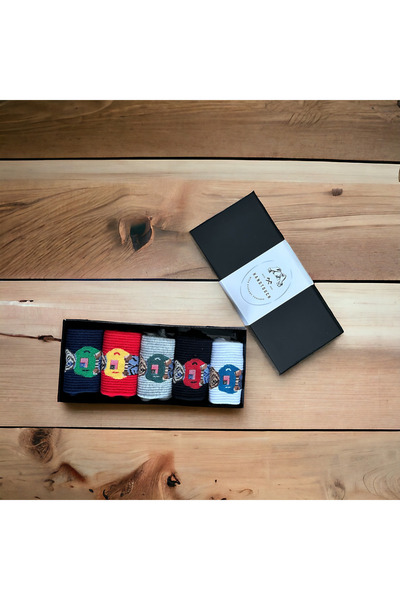 Butik 5 Renk Ayı Teddy Baskılı Pamuklu Çorap 5'li