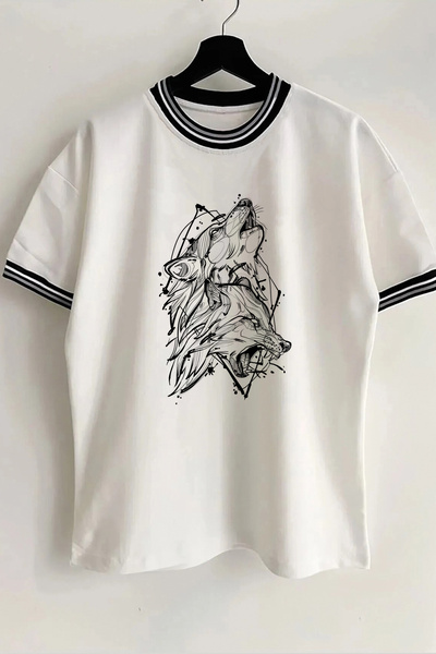 Vordevia Λευκό μπλουζάκι Unisex Oversize με λεπτομέρεια με γιακά και μανίκια ...