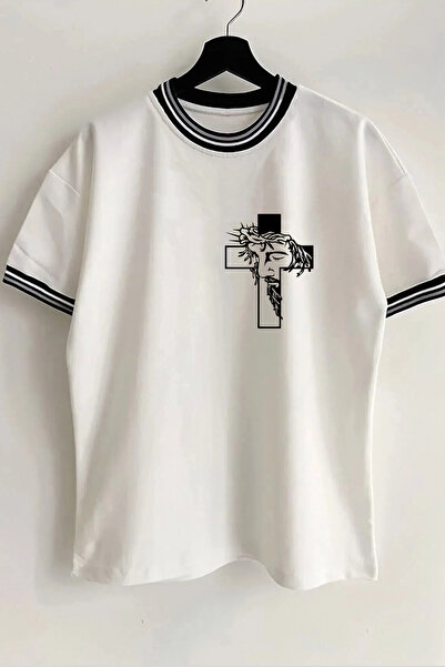 Vordevia Jesus Printed New Season Λευκό Oversize Unisex Tshirt με λεπτομέρεια...