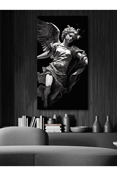 EMİLART Siyah Beyaz Kanatlı Heykel Modern Tasarım HD Kalite Kanvas Tablo