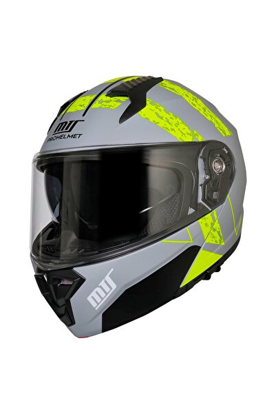 MTS M966 GÜNEŞ VİZÖRLÜ ÇENE AÇILIR MOTOSİKLET KASKI GRİ- NEON