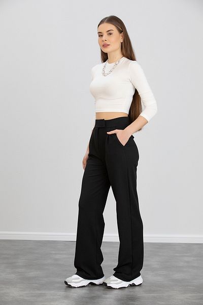 Dream Style Women's Black Velcro High Waist Pleated Lycra Flexible Comfortable Fit Palazzo Pants