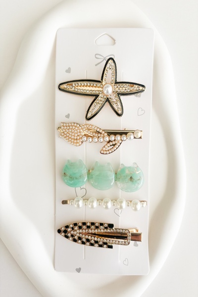 Pretty Shiny Stone Model Set of 5 Large Collet Snap Buckle