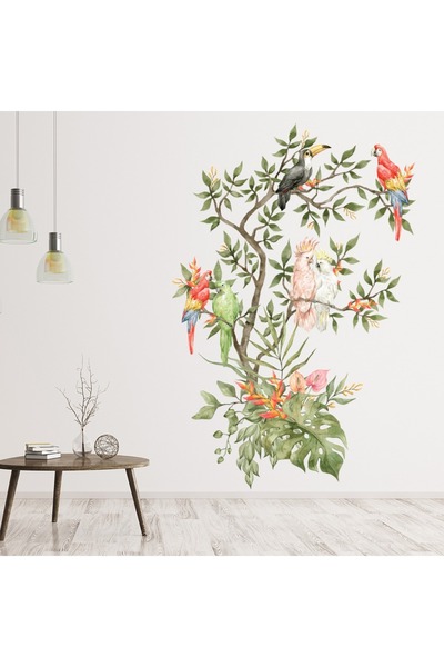 Modatools Tropikal Kuşlar Ağaç Dalı Dekoratif Duvar Sticker Çıkartma Ofis Otu...