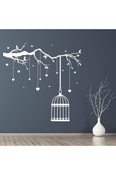 Modatools Kalp Ağaç Dalı Kuş Kafesi Dekoratif Duvar Sticker Çıkartma Ofis Otu...