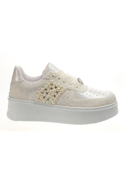 Ayakkabı Tutkusu Stilo ® Pantofi de mireasa sport de culoare fildeș cu detaliu de perle strălucitoare extrem de confortabile pantofi de mireasă sport noi