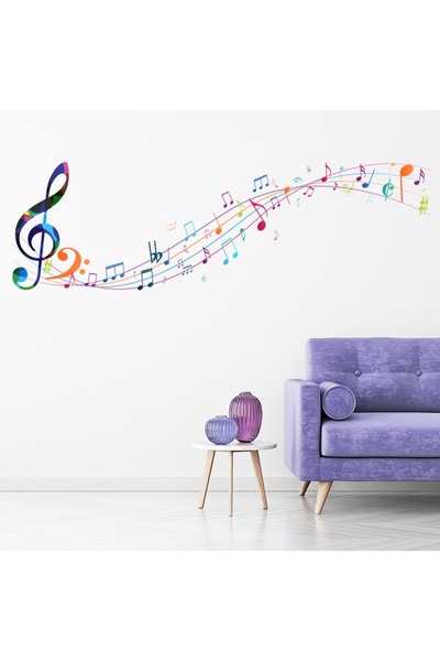 Modatools Gökkuşağı Müzik Notaları Dekoratif Duvar Sticker Çıkartma Mutfak Of...