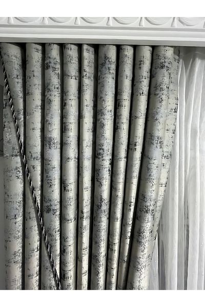MebelPort Curtain Жакардова завеса с мраморен мотив, двойна, с плътни плисета (1 x 3)
