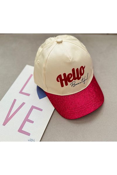 SANTRALBEBE Girl's Hello Printed Glitter Hat