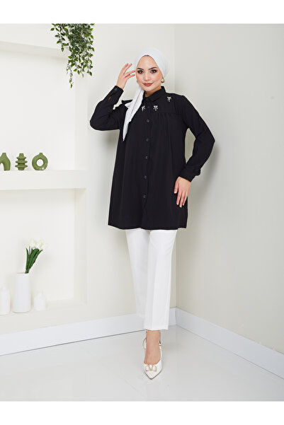 VOLT CLOTHİNG Dámská hidžábová tunika s límcem a drahokamy