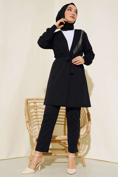 VOLT CLOTHİNG Γυναικείο Σετ Σακάκι Λεπτομέρειας Αλυσίδας Διπλό