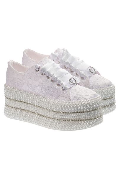 Ayakkabı Tutkusu Stilo ® Pantofi de mireasa din dantela alba satin sireturi albe piatra de cristal