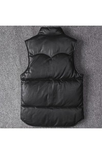 NYC GİYİM TEKSTİL Inflatable vest genuine lambskin slim fit black color