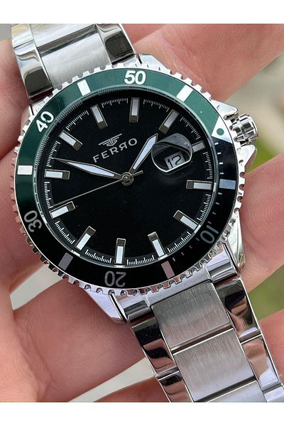 FERRO 30 Mt Waterproof Men's Wrist Watch with Steel Cord Calendar EFM11238-A6