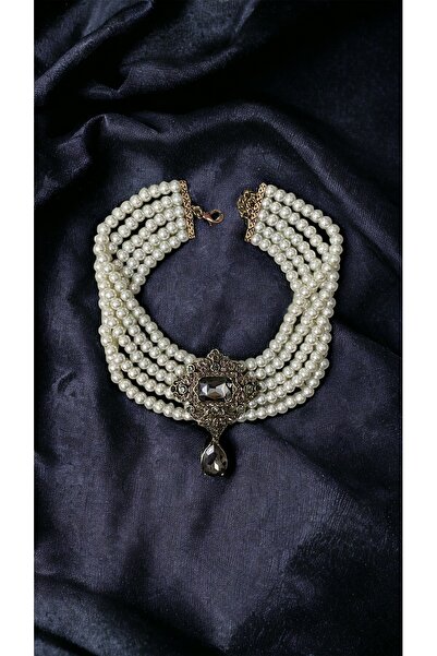 FAYRA ACCESSORIES Baget ve Su Damlası Taşlı İnci Choker Kolye