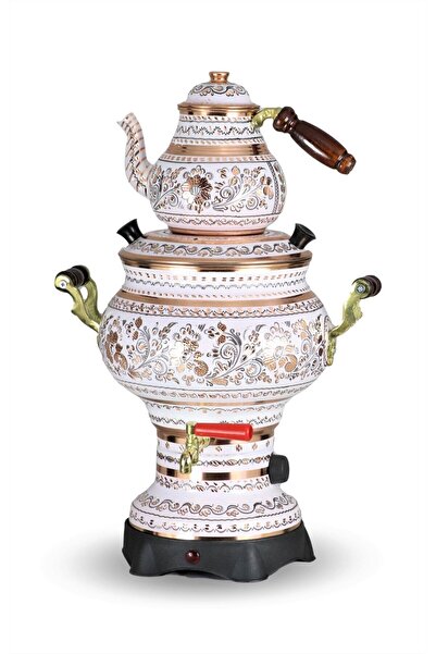 Sonay Bakırcılık Yeni Gül Çiçek Royal Topak Model Elektrikli Bakır Semaver