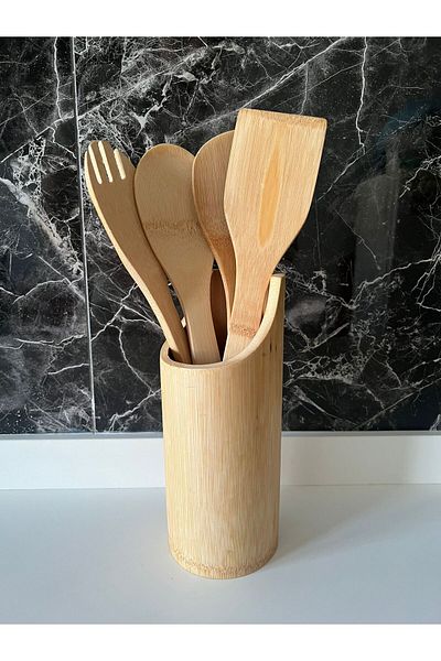 Neo Pazar 4-Piece Kitchen Set with Bamboo Stand Spoon Spatula