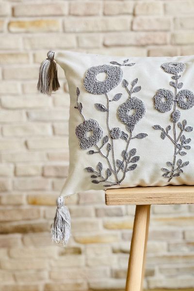 SWITA Husă de pernă cu design decorativ cu margarete brodate cu pumn (pantaloni)
