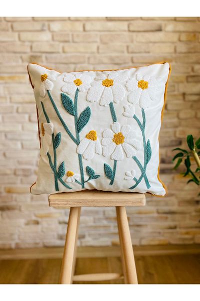SWITA Husă de pernă cu design decorativ cu margarete brodate cu pumn (pantaloni)