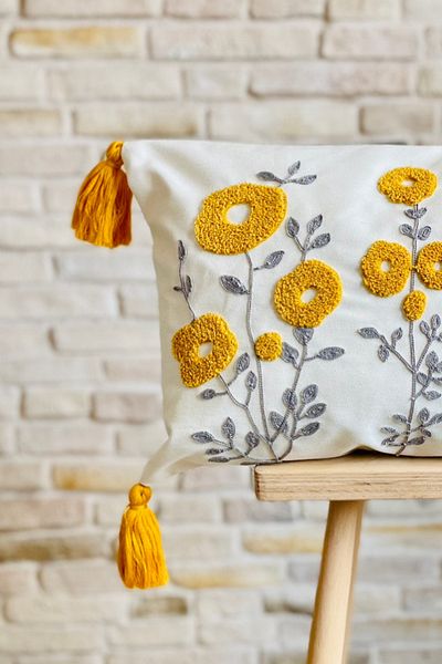 SWITA Husă de pernă decorativă cu design de margaretă, brodata cu perforare, unică (panch)