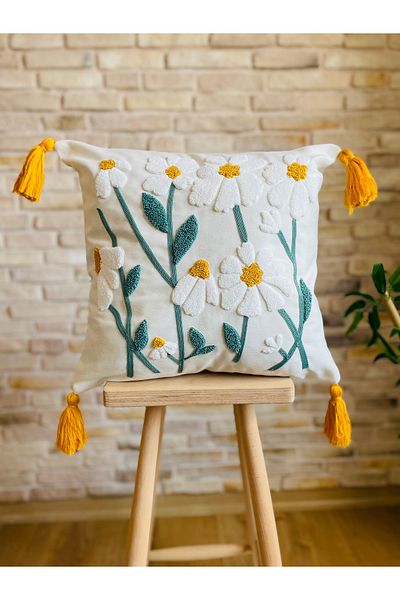 SWITA Husă de pernă decorativă cu design de margaretă, brodata cu perforare, unică (panch)