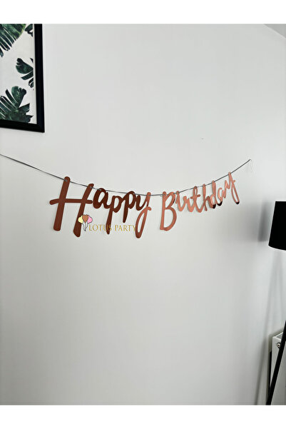 LOTUS PARTY لافتة عيد ميلاد سعيد باللون البني - نص عيد ميلاد بني - لافتة الخط