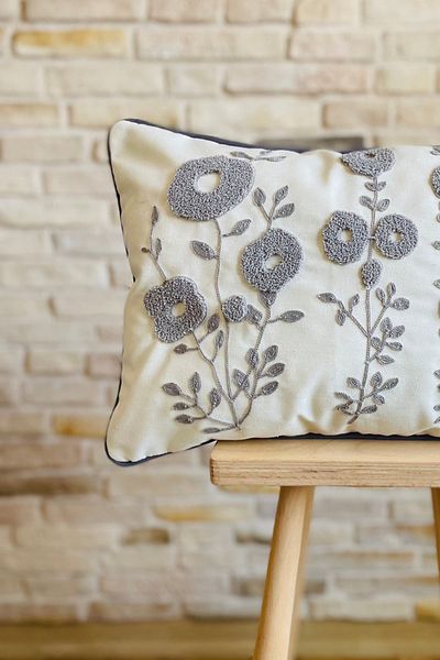 SWITA Punch Embroidered Single Decorative Daisy Design Throw Pillow Cover (panch)