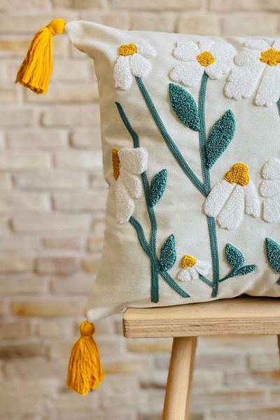 SWITA Husă de pernă decorativă cu design de margaretă, brodata cu perforare, unică (panch)