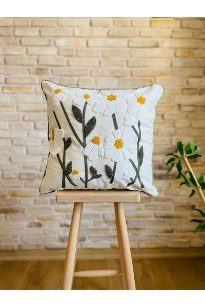 SWITA Husă de pernă cu model de margaretă decorativă, brodata cu perforare, (panch)