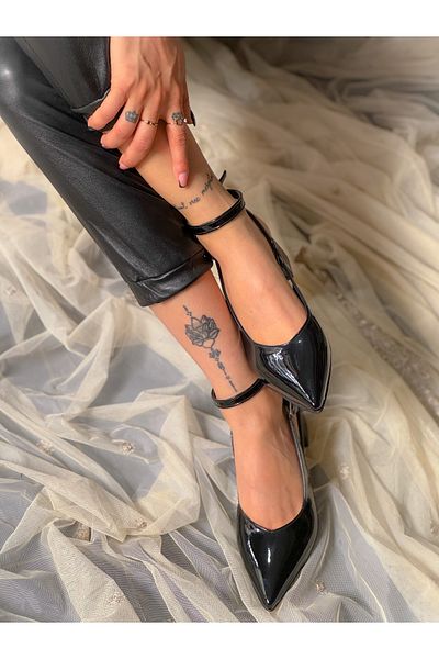 irmona SANDALE CLASICE DUBAI BLACK Piele Lacuita SCURT LA TOC