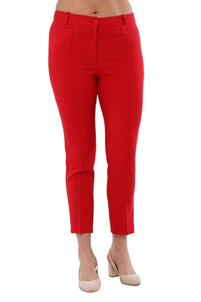 Hanezza Pantaloni de damă, mărimi mari, roșii, până la gleznă, talie înaltă 42-56, cu cusături din lycra