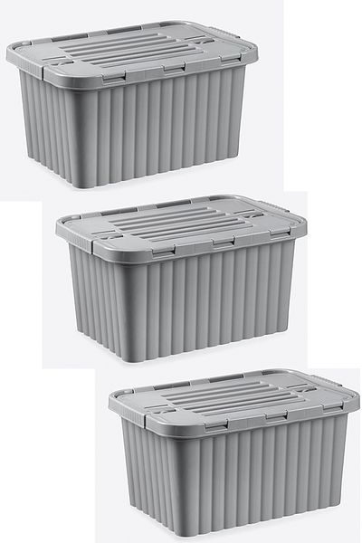 RNL04 3 Pieces 33 Liter Gray Color Split Box Plastic Storage Box - RNL-DNY2012GREY-3