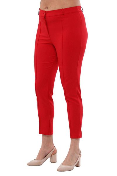 Hanezza Pantaloni de damă, mărimi mari, roșii, până la gleznă, talie înaltă 42-56, cu cusături din lycra