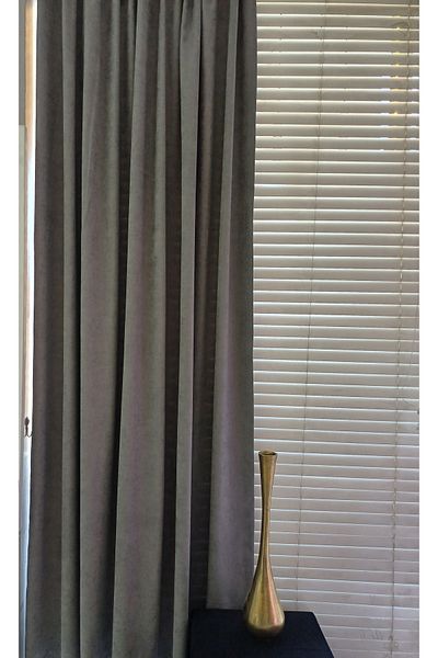 venedik home 1. Class Quality Gray Luxury Velvet - Plain Stitched and Extraphore Gathered Island Background Curtain