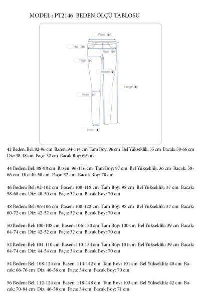 Hanezza Kadın Büyük Beden Sax Bilek Boy Yüksek Bel 42-56 Likralı Dikişli Pantolon